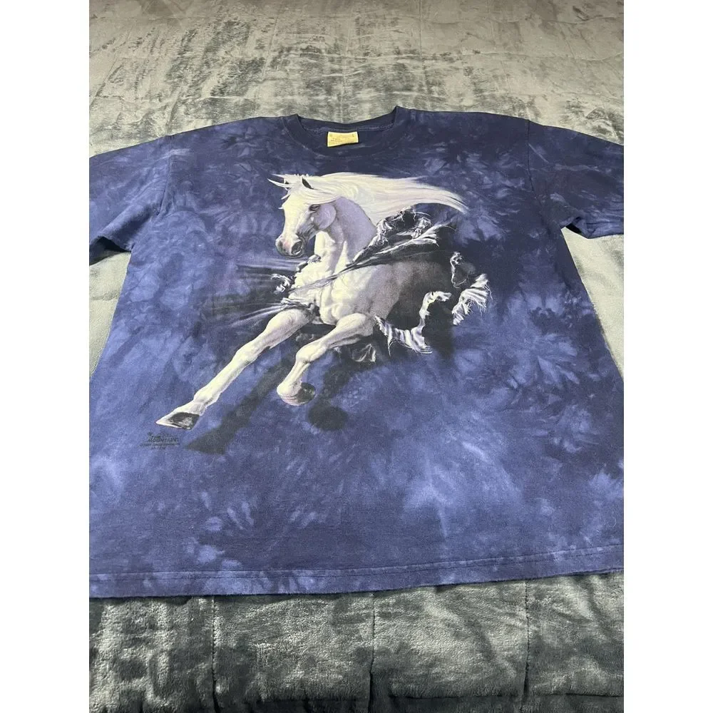 Vintage Y2K THE‎ MOUNTAIN TIE DYE T SHIRT Horse Print 1990s Wild Stallion L